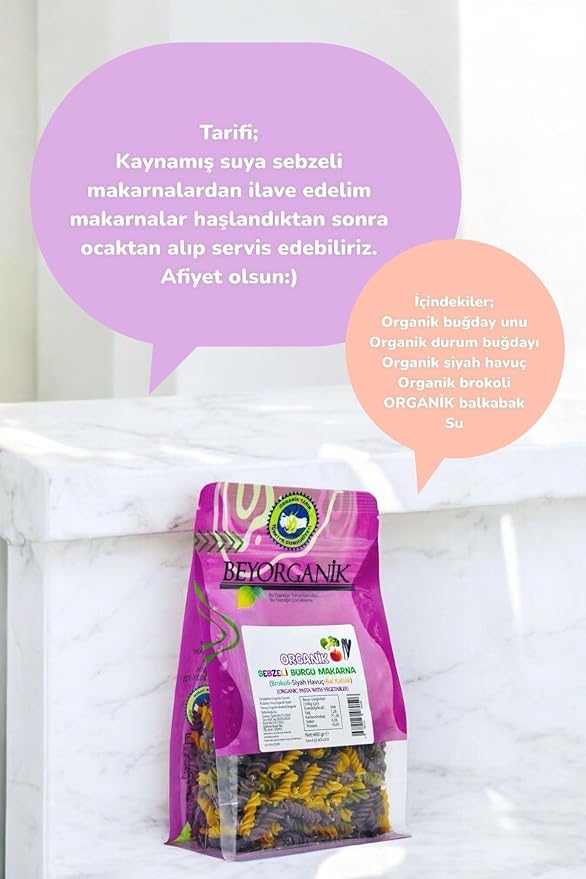 Organic Vegetable Spiral Pasta 15% Vegetables 8.5oz - Aflatoxin &amp Pesticide Tested Natural Pasta