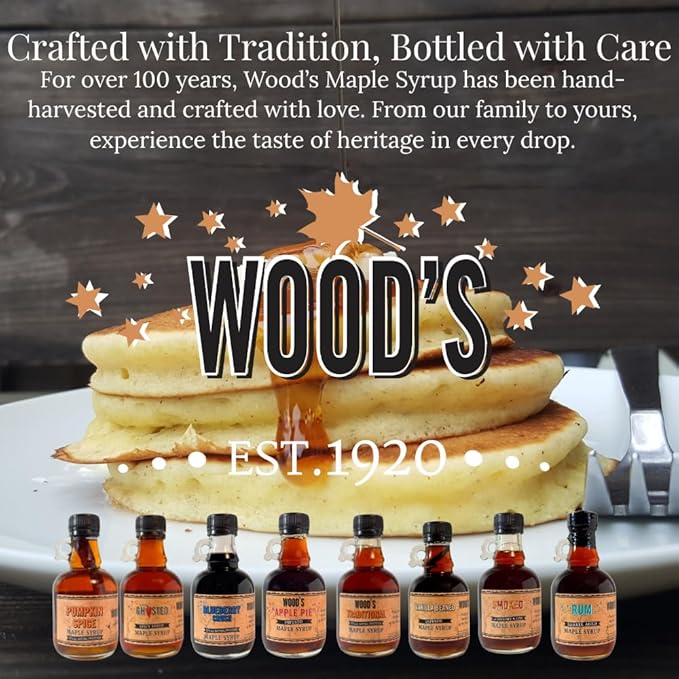 WOOD'S Chocolate Cherry Cordial Infused Maple Syrup – Decadent Vermont Maple Syrup with Dark Cocoa &amp Succulent Cherries | Small-Batch All-Natural Vegan-Friendly Syrup for Breakfast Desserts &am