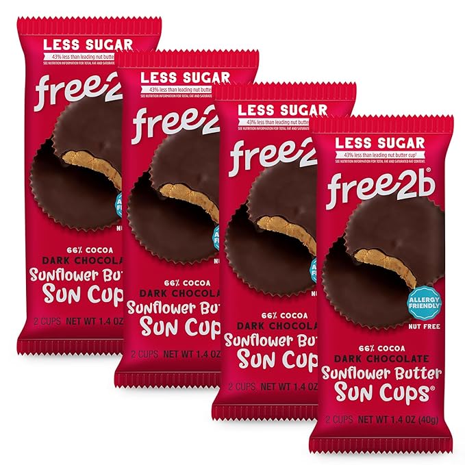 Free2b Sunflower Butter Sun Cups Safe for School and Allergy Friendly Gluten-Free Dairy-Free Nut-Free and Soy-Free Dark Chocolate 2-Cup Packages (Pack of 12)