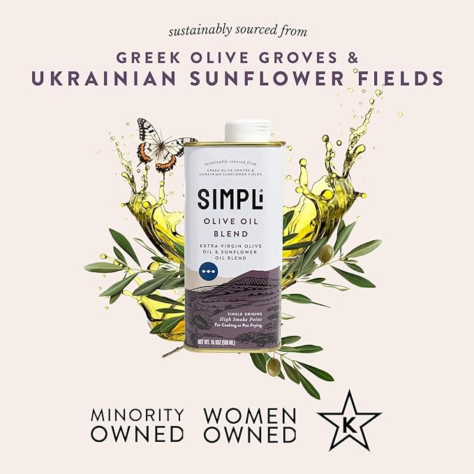 SIMPLi Oil Blend Olive Oil Extra Virgin Cold Pressed High Smoke Point Nutty and Herbaceous Flavor (2 Pack 16.9 oz each)