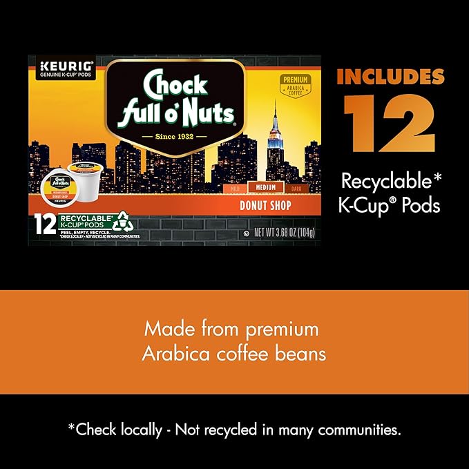 Chock Full o' Nuts Heavenly Hazelnut Keurig K-Cup Pods for Keurig Brewers – Premium Arabica Medium Roast – Single Serve – 2 Pack of 12 K-Cup Pods
