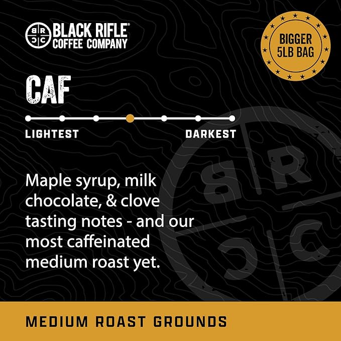 Black Rifle Coffee Company CAF 5 lb Bag Ground Coffee Medium Roast - Roasted Blend Made from Arabica Beans - Colombian &amp Brazilian Beans - Veteran Founded &amp American Made