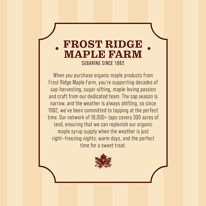 Frost Ridge Maple Farm Organic Maple Syrup Grade A Quart (32 FL OZ) Medium Amber Rich