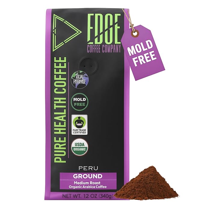 Mold Free Pure Health Coffee - Organic Fair Trade Specialty Grade Low Acid Clean Coffee 12oz (Ground)