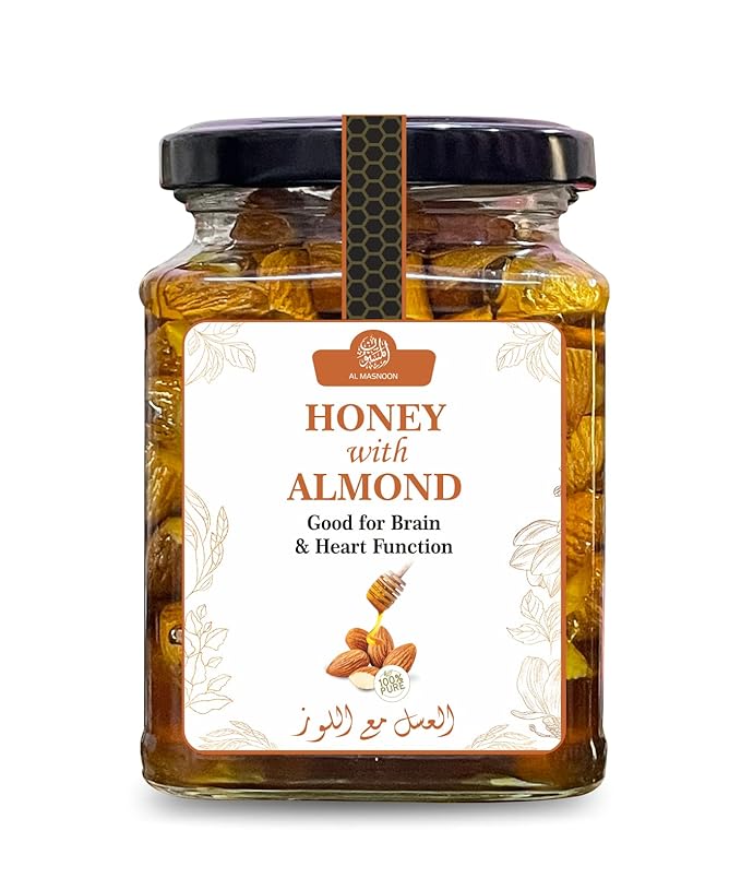 AL MASNOON Honey with Almonds || Raw Unprocessed Honey with Almonds (300 GMS)