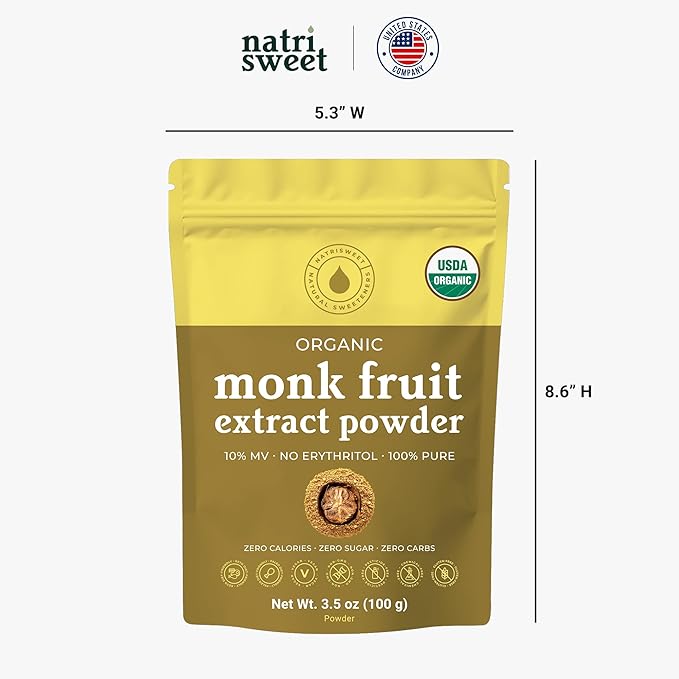 Organic Monk Fruit Extract Powder 3.5 oz Pure USDA Organic Monk Fruit Extract Sweetener with No Fillers Zero Calories Zero Carbs Keto &amp Paleo Friendly Sugar Substitute 322 Servings by Natri