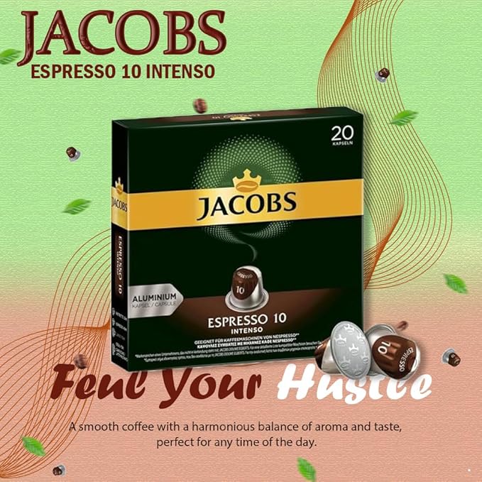 Jacobs Espresso 10 Intense 10x20 CAPSULES Coffee Capsules Compatible with (052 USD/1 CAP)