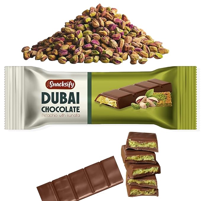 Mini Dubai Chocolate Bar Pistachio (Pack of 24) - Kunafa Pistachio Bars 27g Each 1.43 lbs Total – Perfect for Gifting Fresh Daily Production 24 Pieces with Shredded Phyllo Dough