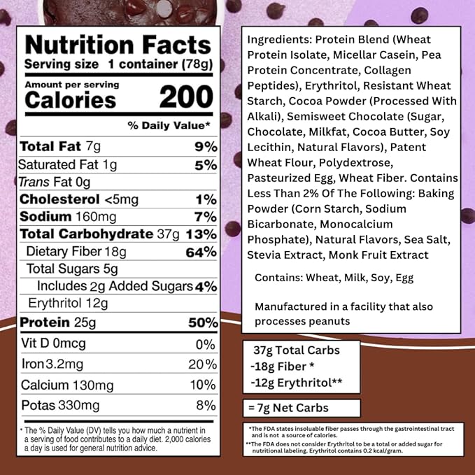 Bootylicious | 25g Protein Muffin | Double Chocolate | Low Carb 16g-18g Fiber Low Glycimic Index Low Sugar 2.75oz Cup 12-Pack
