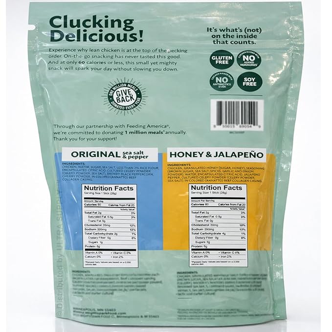 Mighty_Sparks Chicken Snack Sticks 12 ct with Original Sea Salt &amp Pepper and Honey &amp Jalapeno Gluten Free Soy Free Meat Sticks - High Protein Keto Snacks