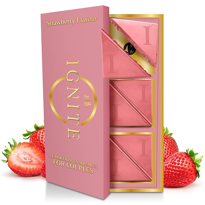 Ignite Chocolate Bars - Premium Strawberry flavor Chocolate Squares for Couples - 60% Cocoa Vegetarian - Crafted with Selected Ingredients for a Delightful Experience - Ideal for Men &amp Women