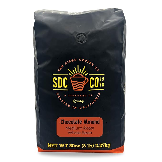 San Diego Coffee Chocolate Almond Medium Roast Whole Bean Coffee 5-Pound Bag Café en grano tostado