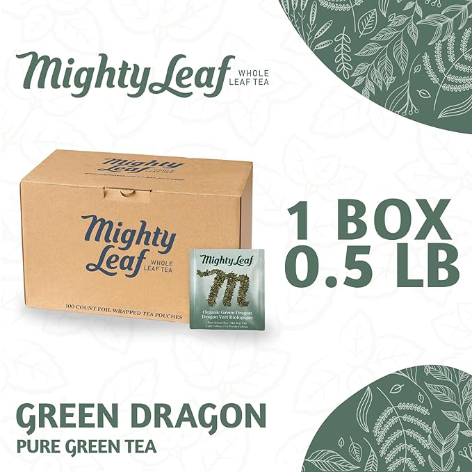 Mighty Leaf Organic Green Dragon Tea – 100 Count Whole Leaf Green Tea Bags – Smooth &amp Earthy Flavor – Premium Silk Pouches for Wellness and Natural Energy