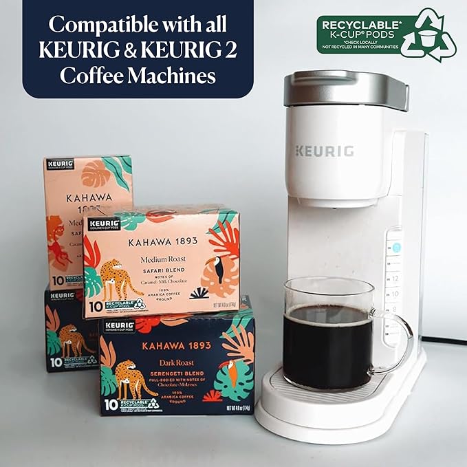Kahawa 1893 Medium Roast Coffee K-Cup Pods Safari Blend (20 Count) - As Seen on Shark Tank High Antioxidants Naturally Sweet Organically Grown &amp Cultivated Ethically &amp Sustainably Sourced
