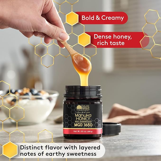Nature’s Gold Manuka Honey MGO 1650+ Gift Set with Wooden Spoon | 8.8oz (250g) 100% Pure Genuine Traceable Hive to Home