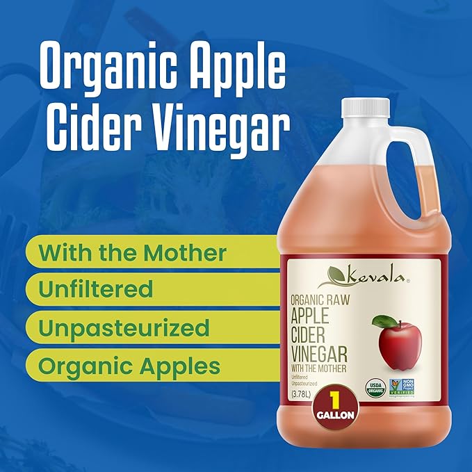 Kevala Organic Raw Apple Cider Vinegar - Unfiltered and Unpasteurized Vinegar for Cooking and Beauty Addition to Your Routine for Gut Health and Metabolism Support Salad Dressing Ingredient 128 oz