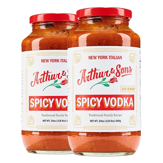 Arthur and Sons Spicy Vodka Sauce - Creamy Italian Recipe with a Kick Premium Quality All-Natural Ingredients Non-GMO Gluten-Free Perfect for Pasta Pizza and Cooking - 2 Pack (48oz)