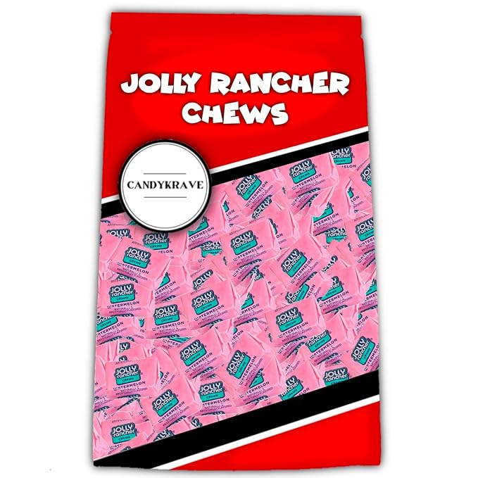 Jolly Ranchers Chews Candy - Watermelon + Strawberry Mix - 95 Pieces of Intense Fruity Blast - Individually Wrapped Delicious Candy Chews for Birthdays Easter Christmas &amp Pantry (1 lb)