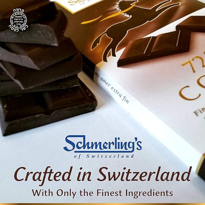 Schmerling's Dark Swiss Chocolate - 72% Cocoa - All Natural Chocolate - Vegan - Gluten Free - Paleo - Non GMO - Non Dairy - Gourmet Parve - Kosher OU - 3.5oz Each (Pack of 5)