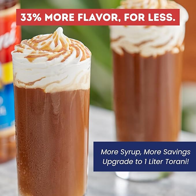 Torani Salted Caramel Flavoring Syrup 1 Liter Bottle with Pump Dispenser – Coffee Syrup for Lattes Teas Cocktails &amp Desserts – Premium Quality Flavored Syrup