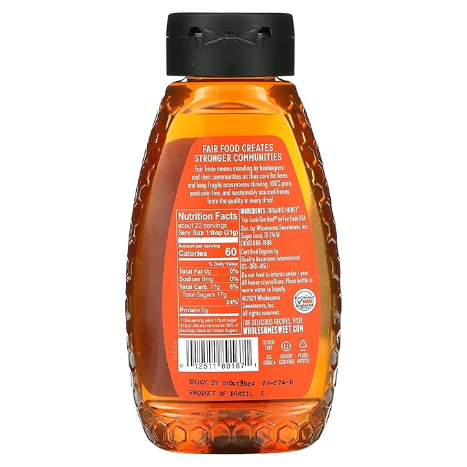Wholesome Organic Honey 100% Pure Fair Trade Non-GMO 16 oz. Squeeze Bottle (Pack of 2) (Packaging May Vary)