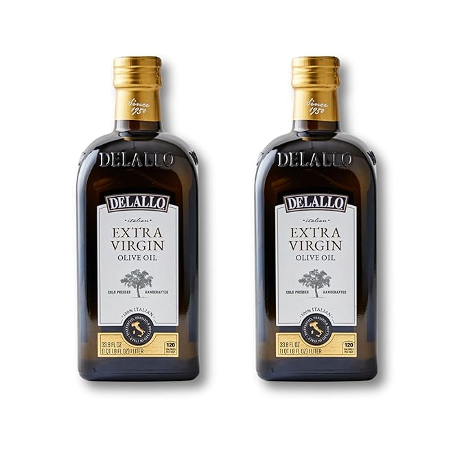 DeLallo Extra Virgin Olive Oil Made in Italy Made from Cold-Pressed Olives For Cooking and Baking Non-GMO Kosher Smooth Velvety Texture 33.8 oz Bottle (2 Pack)