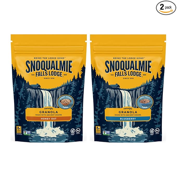 Snoqualmie Falls Lodge Honey Oat &amp Blueberry Granola Variety Pack Made with Real Honey Whole Grain Oats &amp Ancient Grains (11 Oz 2 Ct.) (Variety Pack)