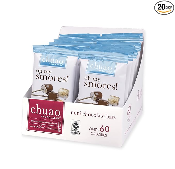 Chuao Chocolatier Oh My S'mores Milk Chocolate Mini Bars | Gourmet Marshmallow Graham Cracker No Preservatives | For Gift Baskets Christmas Birthday | 20 Pack
