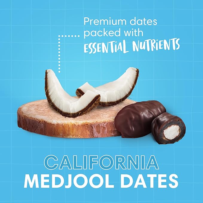 DORREL - Belgian Dark Chocolate Covered Dates (Medjool) with Coconut Stuffing High Energy Vegan Choco Snack Delicious Kosher &amp Non-GMO Pack of 3 Stuffed Chocolate Dates 7.05 oz / 200 g Ea