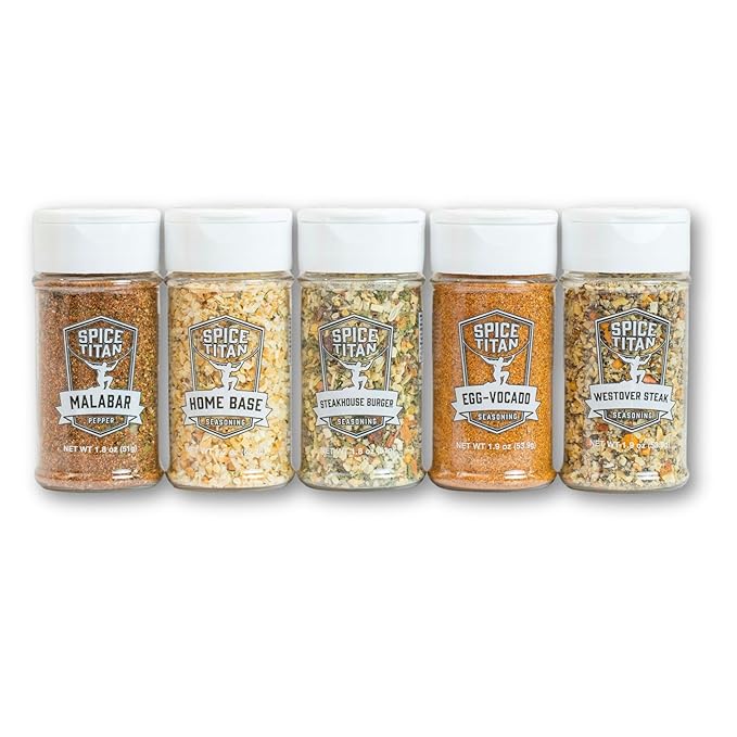 Spice Titan Grilling Spice Set Gift Pack of 5 Bold Fresh Original All Natural Seasonings Use For Any Meat or Veggie Gluten Free BBQ Grilling Accessories Smoker Accessories