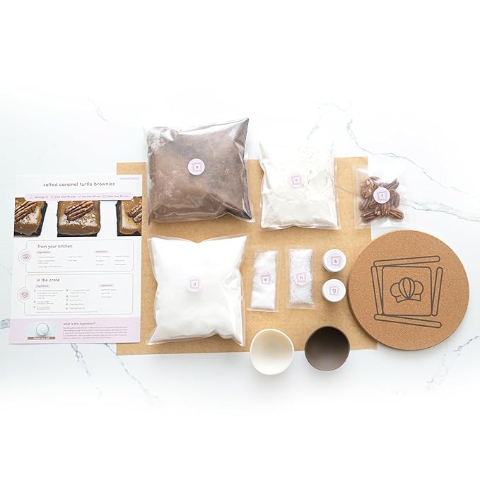 CrumbleCrate Salted Caramel Turtle Brownies DIY Baking Kit | Gourmet Brownie Making Set for Adults | Pre-Measured Ingredients &amp Tools | Dessert Gift