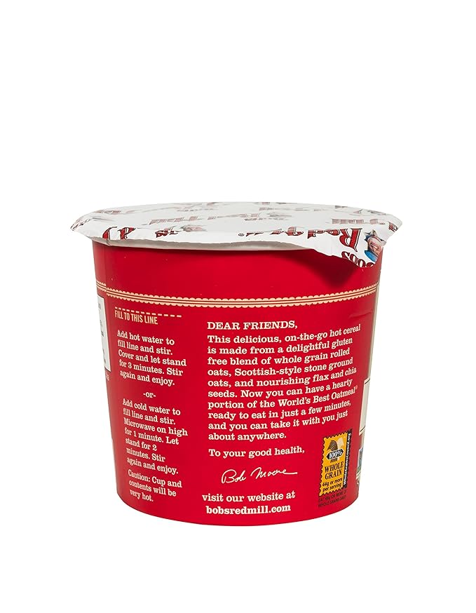 Bob's Red Mill GF Oatmeal Cup Apple &amp Cinnamon 2.36 Ounce Cup (Pack of 8) Gluten Free Non-GMO Whole Grain Kosher