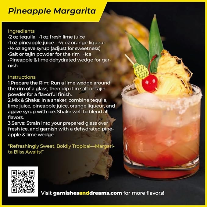 Garnishes &amp Dreams Dehydrated &amp Dried Pineapple Half Slices (7oz) – Natural Tropical Fruit Rings for Cocktails Mixology Desserts &amp Snacking No Sugar Added Edible Fruit Garnish