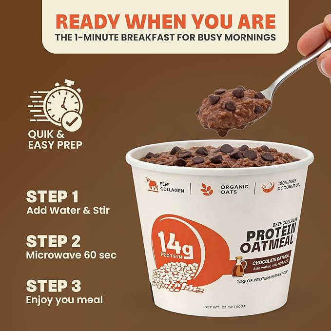 Beef Cakes Protein Breakfast Variety Pack – 12 Pack Instant Protein Pancakes and Oatmeal Cups – 14–16g Protein Beef Collagen Seed Oil Free Dairy Free Quick &amp Easy Breakfast in a Cup
