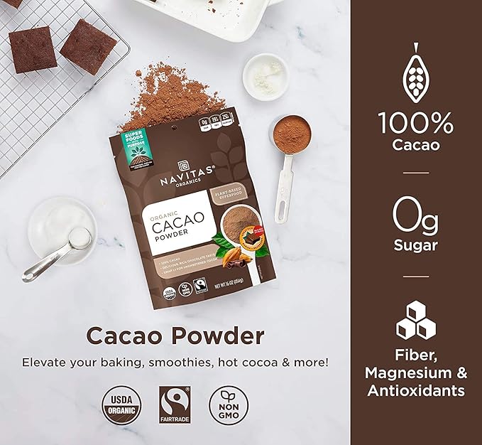 Navitas Organics Cacao Powder Bags 30 Servings 1 Pound (Pack of 1) 16 Ounce