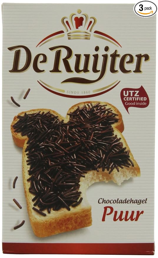 Deruyter Chocoadehagel Puur (Dark Chocolate Sprinkles) 14-Ounces Boxes (Pack of 3)