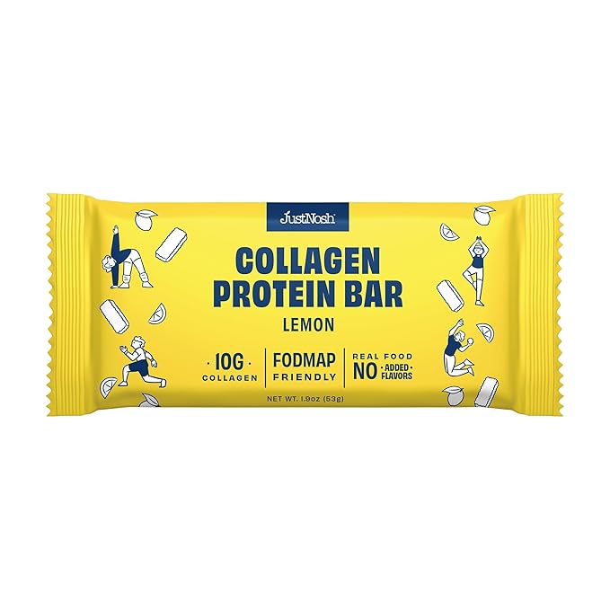 JUSTNOSH Lemon Collagen Protein Bars – 13g Protein 10g Collagen | Gluten &amp Dairy Free Low FODMAP Seed Oil Free (12 Pack)