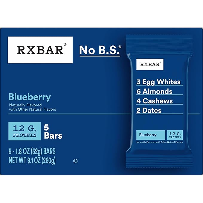RXBAR Protein Bars 12g Protein Gluten Free Snacks Blueberry (6 Boxes 30 Bars)