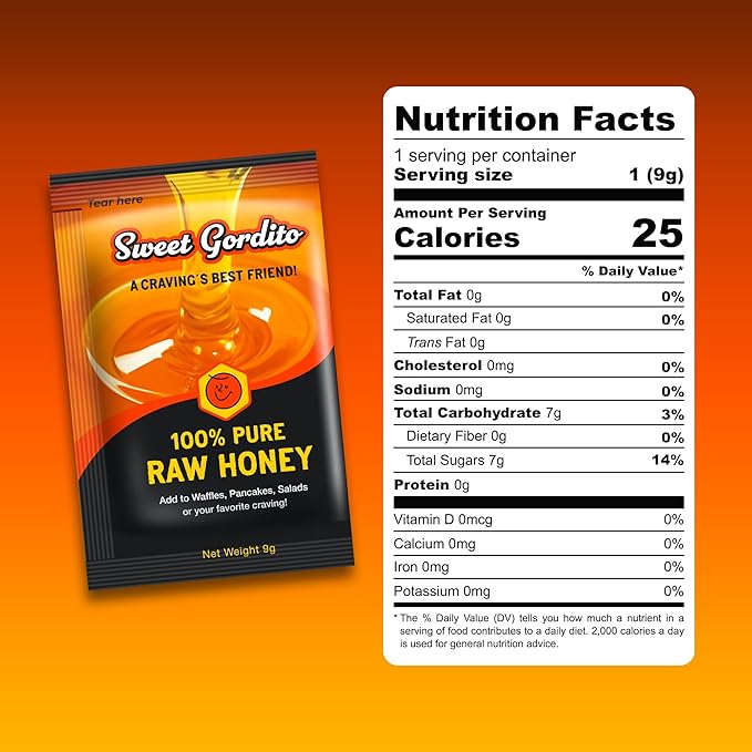 Sweet Gordito - (500 pack) 100% Pure Raw Honey - Ideal for office Individual Coffee add Non Refrigerated for Coffee &amp Tea Natural Sweetener Packets from US
