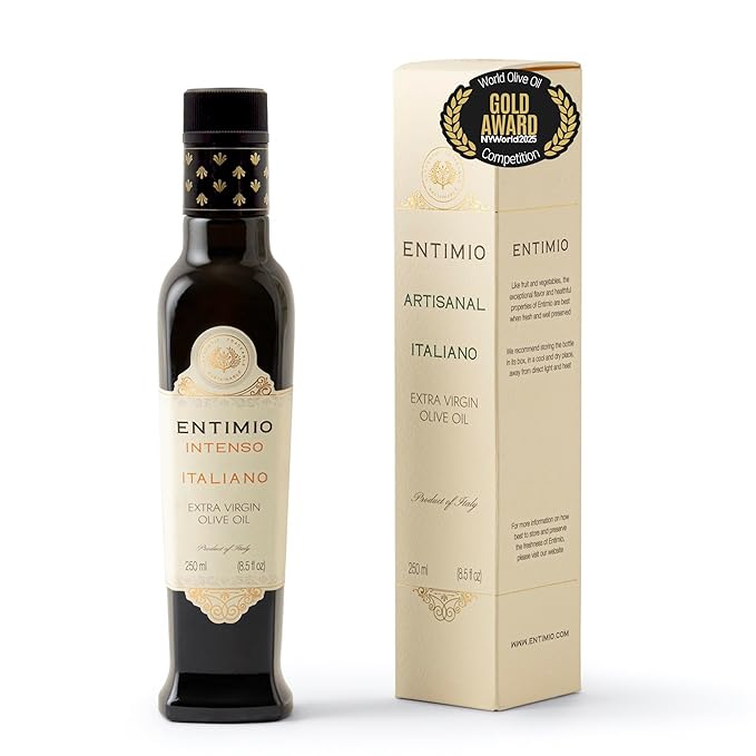 Entimio Intenso Organic Italian Extra Virgin Olive Oil from Italy 1000+ mg/kg High in Polyphenols 2025 Gold Winner Puglia Early Harvest evoo Cold Extracted Lab Tested - 8.5 fl oz