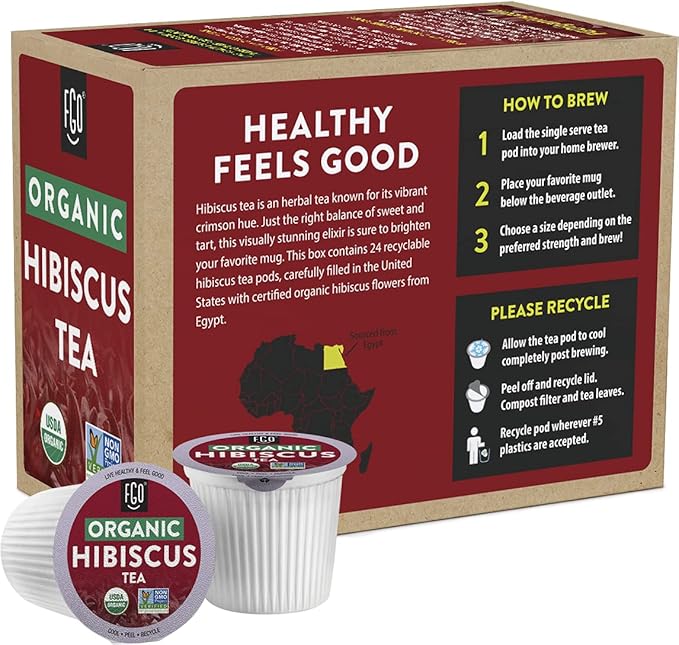 Organic Hibiscus Herbal Tea K-Cup Pods 24 Pods by FGO - Compatible with Keurig - Naturally Caffeine-Free Tea Premium Green Tea is USDA Organic Non-GMO &amp Recyclable