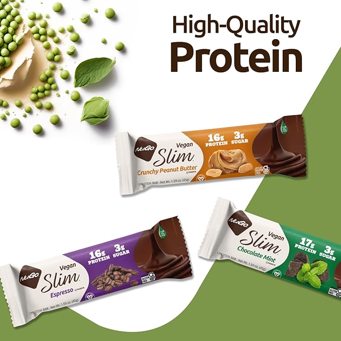 NuGo Slim 24ct Variety - Crunchy Peanut Butter 12 bars &amp Brownie Crunch 12 bars 16g Protein Keto Friendly Gluten Free 24 count