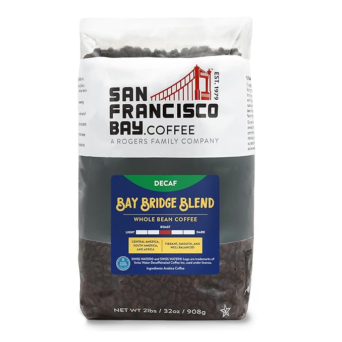 San Francisco Bay Whole Bean Coffee - DECAF Bay Bridge Blend (2lb Bag) Medium Roast Swiss Water Processed