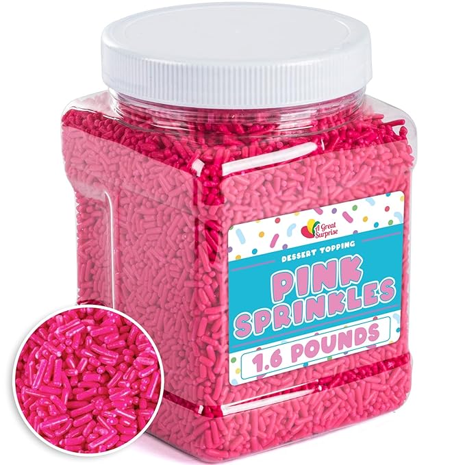 Pink Sprinkles - 1.6 Pounds - Spring Bulk Pink Jimmies - Baby Girl Shower Dessert Toppings - Princess Cake Decorating Ice Cream Cupcakes Cookies Cake Pops