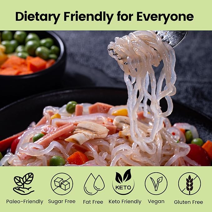 Hethstia Shirataki Noodle Konjac Noodles Pasta Spaghetti Gluten-Free Vegan Keto Friendly Low-Calorie Low-Carb Sugar-Free 56.5 Oz (10 Packs) Low GI Healthy Diet Ready to Eat