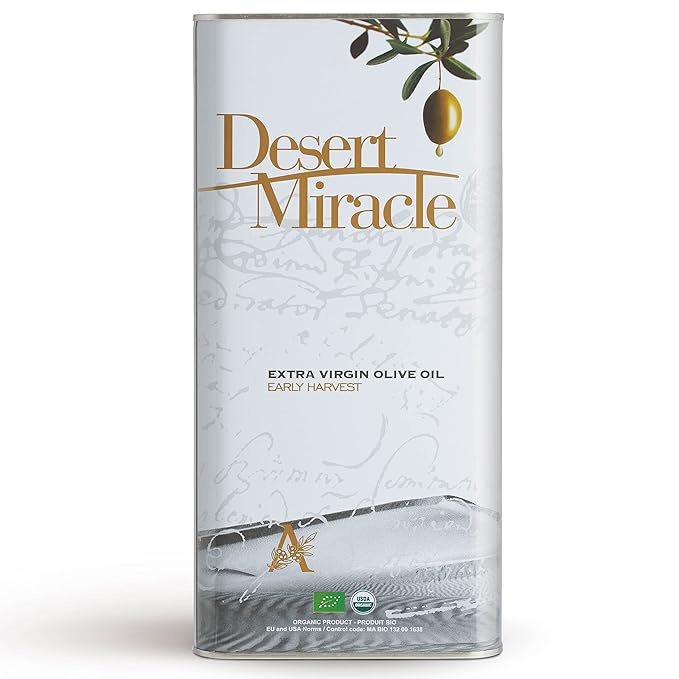 DESERT MIRACLE Cold Pressed Polyphenol Rich Moroccan Olive Oil Extra Virgin Olive Oil with High Polyphenols Organic First Cold Pressed EVOO From Morocco 5 Liter Can