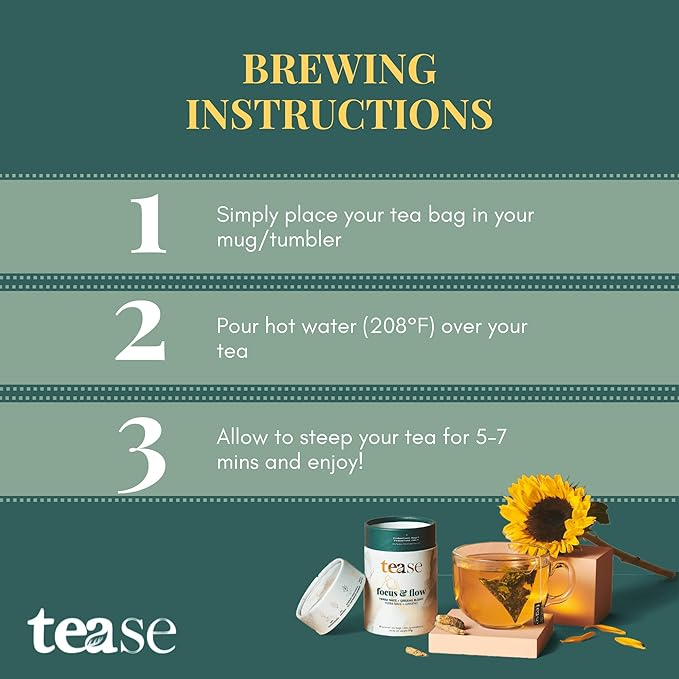 Tease Tea Yerba Mate - Focus &amp Flow Caffeinated Tea Brain Energy &amp Focus Blend with Yerba Mate Ginseng Ginkgo Spearmint &amp Citrus