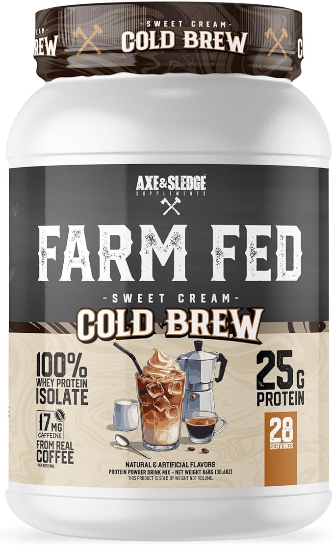 Axe &amp Sledge Farm Fed 100% Whey Protein Isolate | 25g Protein | Low Carb Low Sugar Gluten Free | Protein Powder for Men and Women | Keto | Made in The USA | 28 Servings Sweet Cream Cold Brew
