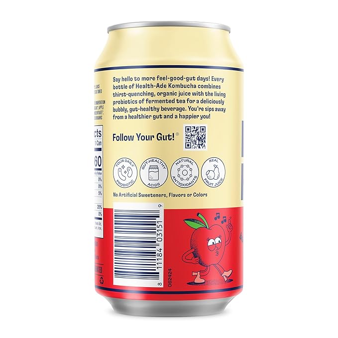 Health-Ade Pink Lady Apple® Kombucha Organic Drink 12-Pack (11.5 Fl Oz Cans) - Fermented Tea with Probiotics Non-GMO Vegan Gluten-Free
