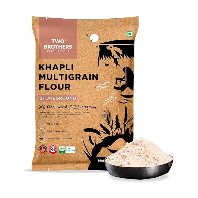 Khapli Multigrain Atta | Emmer Flour | 8 Super Grains Flour Mix | Diabetic Friendly | High Fibre &amp High Protein | Low GI Atta | Emmer Jowar Jau Ragi Soybean  Chickpea | 2kg from Two Brothers